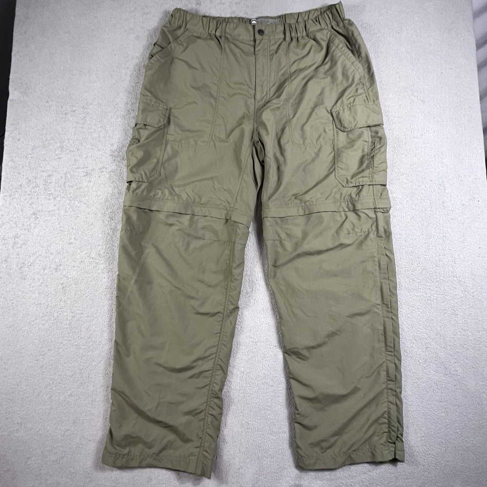 REI Pants Mens XL 34L Green Cargo Convertible Elastic Waist Nylon Hiking Outdoor